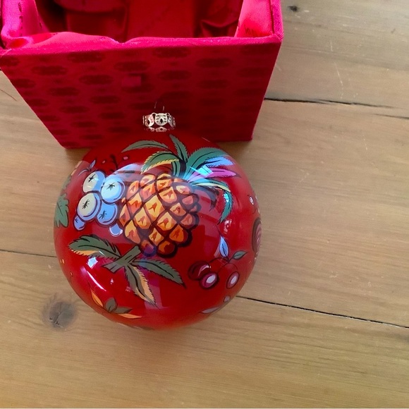 PIERRE DEUX FRENCH GLASS BALL ORNAMENT, RED, PEARS, GRAPES, PINEAPPLE FRUIT - Picture 3 of 12